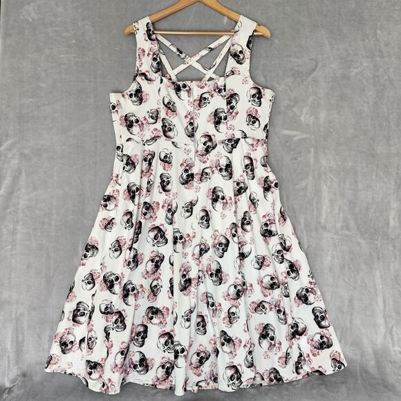 Torrid Dress Womens 14 Skull Rose Print Strappy Criss Cross Fit Flare Skater - Picture 4 of 14